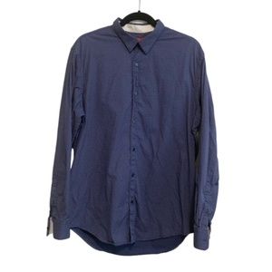 ZARA Man Swiss Dot with Collar shirt in Navy Blue Size L Slim Fit